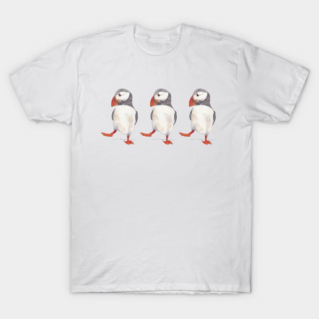 3 Dancing puffins watercolor illustration T-Shirt by kittyvdheuvel